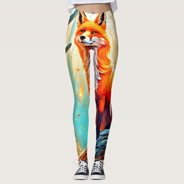 Crimson Fox Scene Design Leggings (Front)