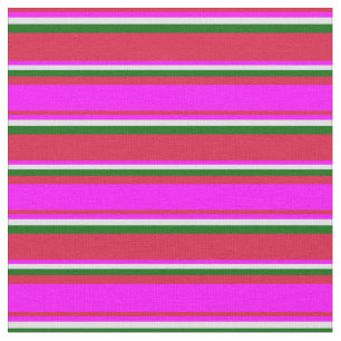 Crimson, Fuchsia, Lavender, and Dark Green Lines Fabric