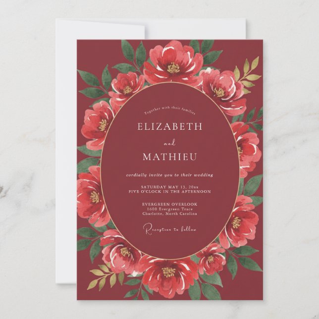 Crimson Glamourous Winter Wedding Invitation (Front)