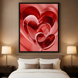 Crimson Glass Hearts - Modern Abstract Love Art Poster
