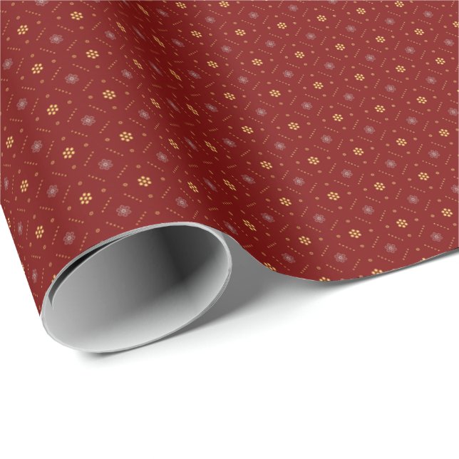 Crimson Gold Floral Gift Wrap (Roll Corner)