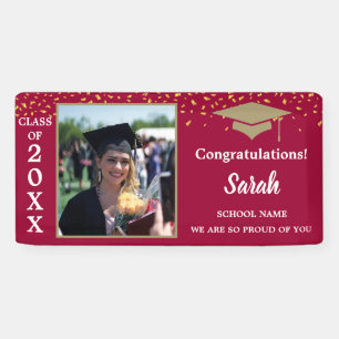 Crimson & Gold Graduation Photo Class Of 2025 Banner