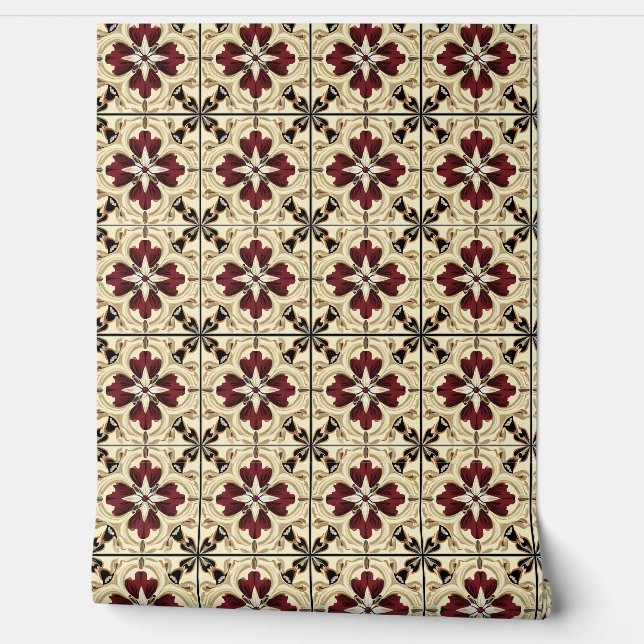 Crimson Grandeur Petite - Red, Beige, Black Wallpaper (Unrolling)