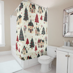 Crimson Green Christmas Village Snowy Toile