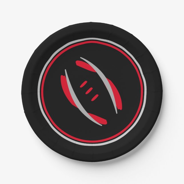 Crimson/Grey/Black Football 7" Paper Plates (Front)