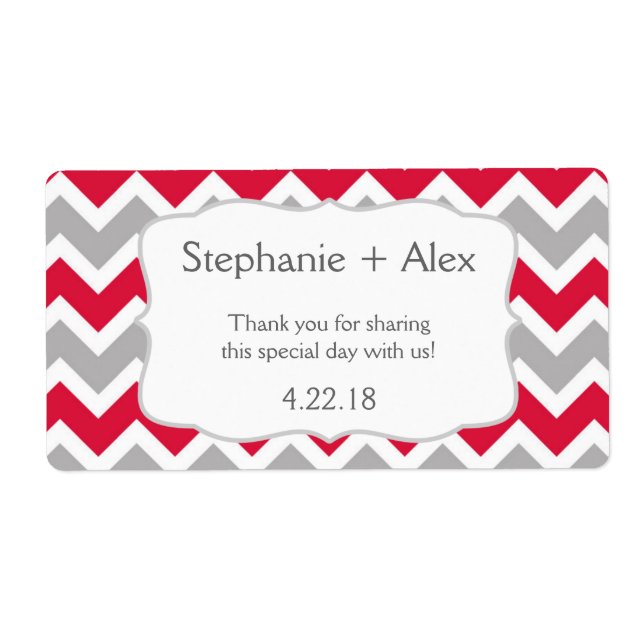 Crimson Grey Chevron Water Bottle - customize it! (Front)