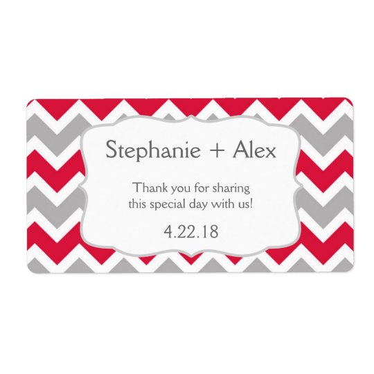 Crimson Grey Chevron Water Bottle - customize it! Shipping Label