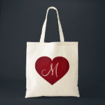 Crimson Heart - Monogram Tote Bag<br><div class="desc">This canvas bag features a shapely crimson heart overlaid by a template text monogram heart. Great bridesmaid gift.</div>