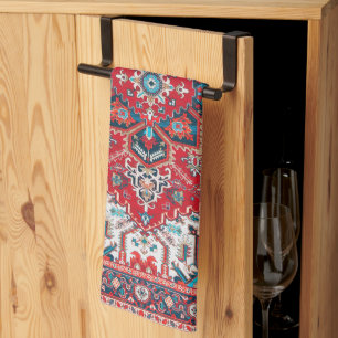 Crimson Heirloom: Moroccan Heritage Rug Art Kitchen Towel