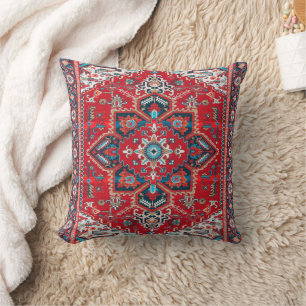 Crimson Heirloom: Moroccan Heritage Rug Art Throw Pillow