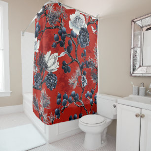 Crimson Indigo Chinoiserie Peony Magnolia Winter