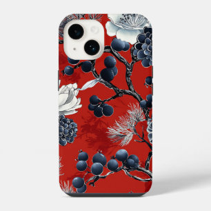 Crimson Indigo Chinoiserie Peony Magnolia Winter iPhone 14 Case
