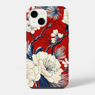 Crimson Indigo Peony Winter Floral Pattern iPhone 14 Case