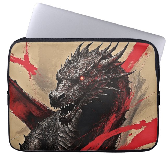 Crimson Ink Dragon Laptop Sleeve (Front)