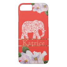 Crimson iPhone Case with White Elephant and Violet