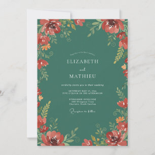 Crimson Jade Wildflower Wedding Invitation