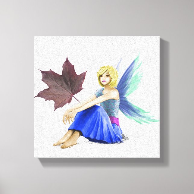 Crimson King Maple Tree Fairy with Leaf Canvas Print (Front)