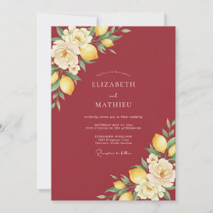 Crimson Lemon Watercolor Wedding Invitation