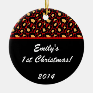 Crimson Leopard Spot Personalized Name Ornament