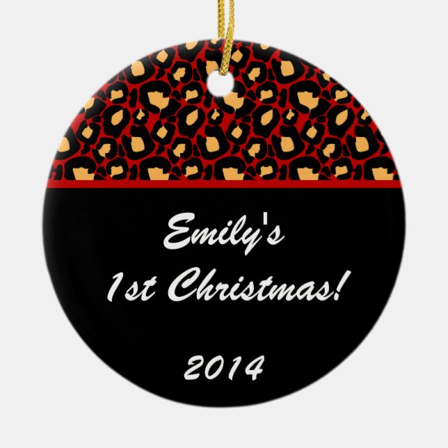 Crimson Leopard Spot Personalized Name Ornament (Front)