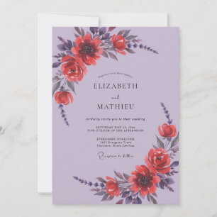 Crimson Lilac Poppy Wedding Invitation