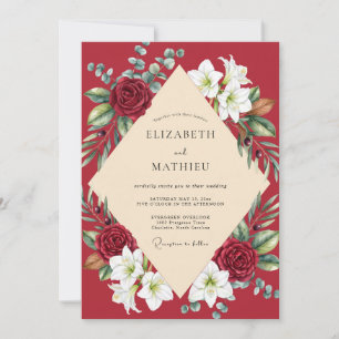 Crimson Lily Watercolor Wedding Invitation