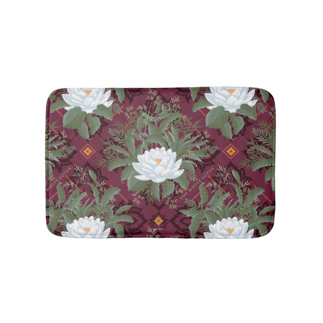 Crimson Lotus Elegance Pattern - The White Lotus Bath Mat (Front)