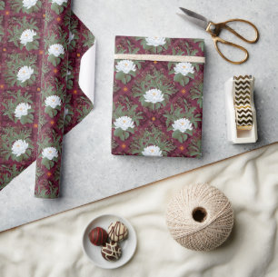 Crimson Lotus Elegance Pattern - The White Lotus Wrapping Paper