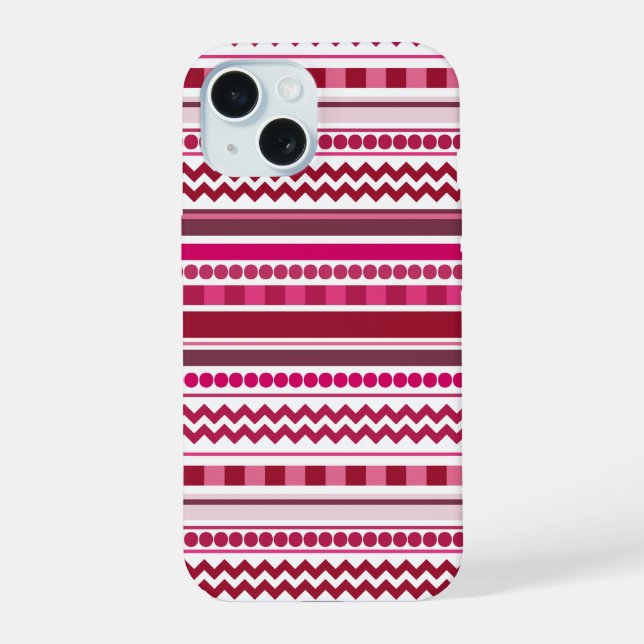 Crimson & Magenta Zigzag Stripe Geometric Pattern iPhone 15 Case (Back)