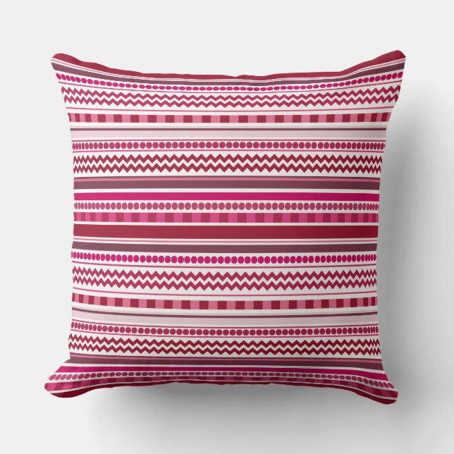 Crimson & Magenta Zigzag Stripe Geometric Pattern Throw Pillow (Front)