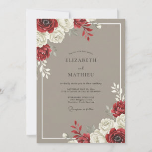 Crimson Mocha Leafy Wedding Invitation