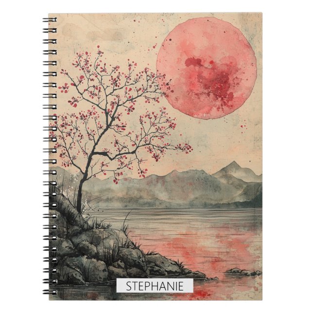 Crimson Moon Lakeside Ink Wash Notebook (Front)