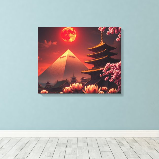 Crimson Moon: Lotus Sanctuary Canvas Print (Insitu(Wood Floor))