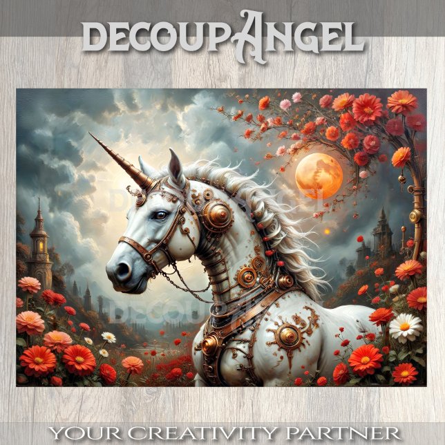 Crimson Moon Steampunk Unicorn Decoupage  Tissue Paper (Creator Uploaded)