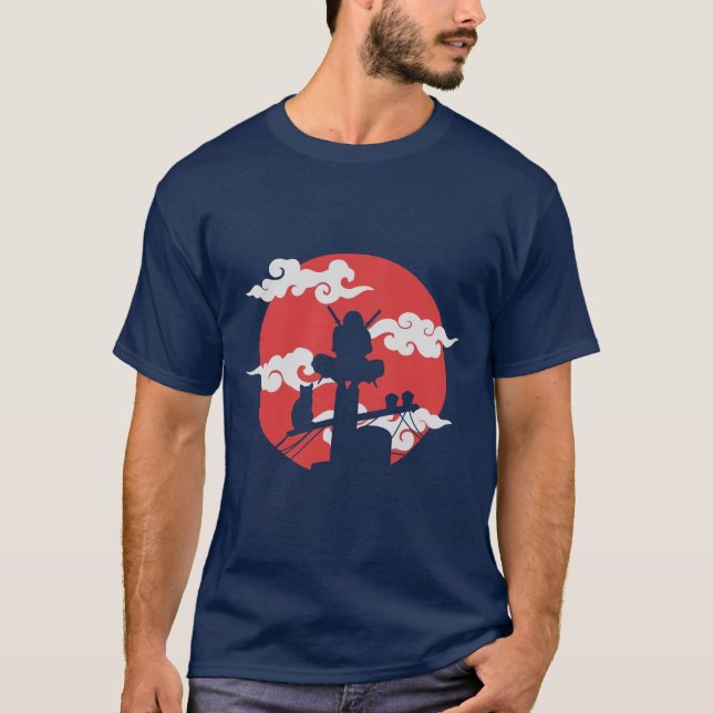 Crimson Moon Warrior – Japanese Silhouette Art T-Shirt (Front)