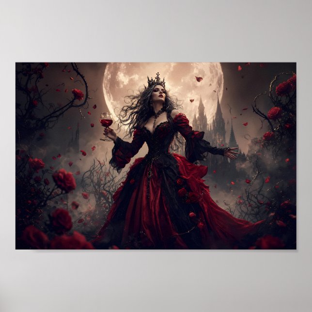 Crimson Moonlit Gothic Queen Art Poster (Front)