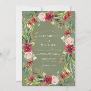 Crimson Moss Peony Wedding Invitation
