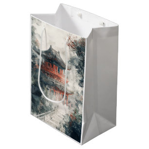 Crimson Mountain Pagoda Ink Wash (1) Medium Gift Bag