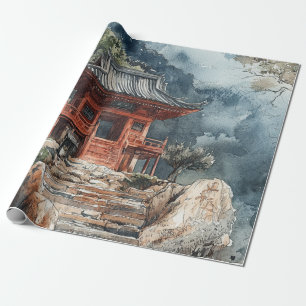 Crimson Mountain Pagoda Ink Wash (2) Wrapping Paper
