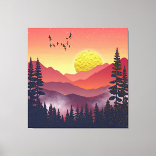 Crimson Mountains Landscape Canvas Print