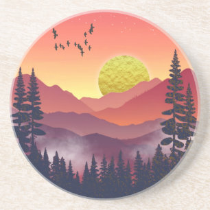 Crimson Mountains Landscape Coaster