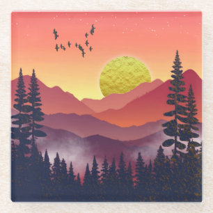 Crimson Mountains Landscape Glass Coaster