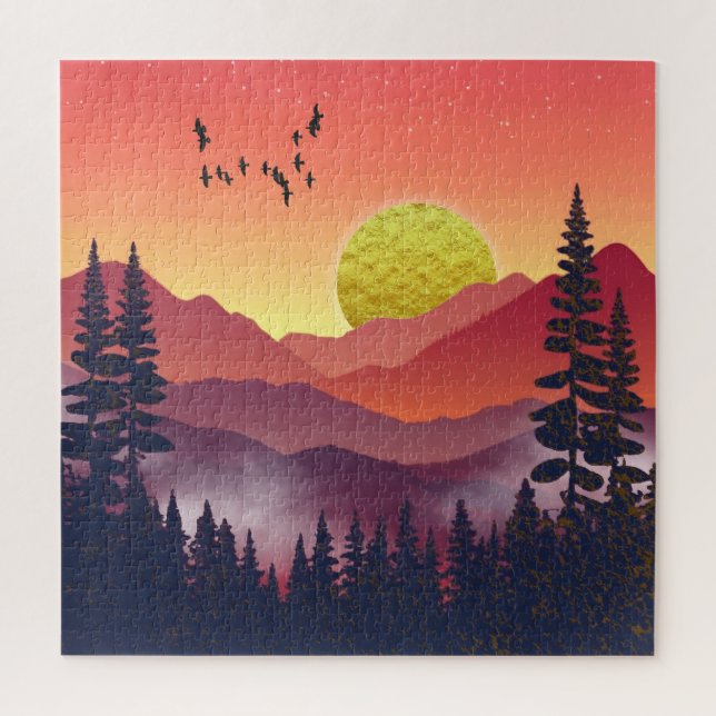 Crimson Mountains Landscape Jigsaw Puzzle (Vertical)