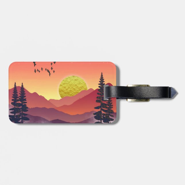 Crimson Mountains Landscape Luggage Tag (Back Horizontal)