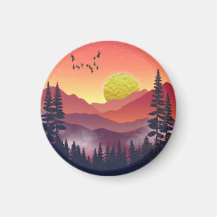 Crimson Mountains Landscape Magnet