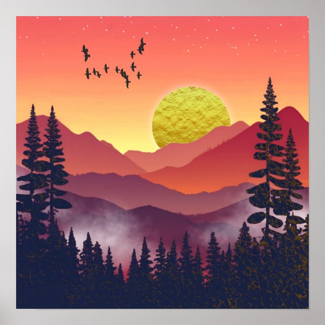 Crimson Mountains Landscape Poster (Front)