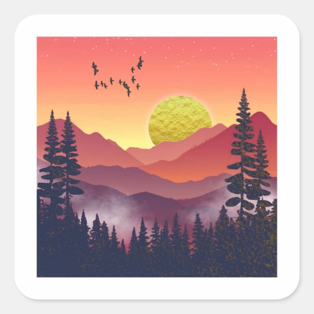 Crimson Mountains Landscape Square Sticker (Front)