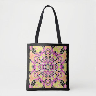 Crimson , multi-coloured mandala tote bag