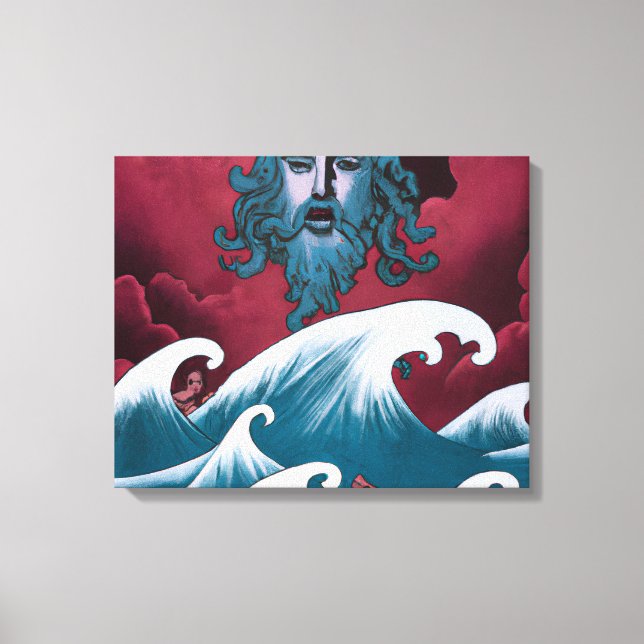 Crimson Neptune Oil Painting Canvas Print (Front)