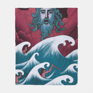 Crimson Neptune Oil Painting Fleece Blanket